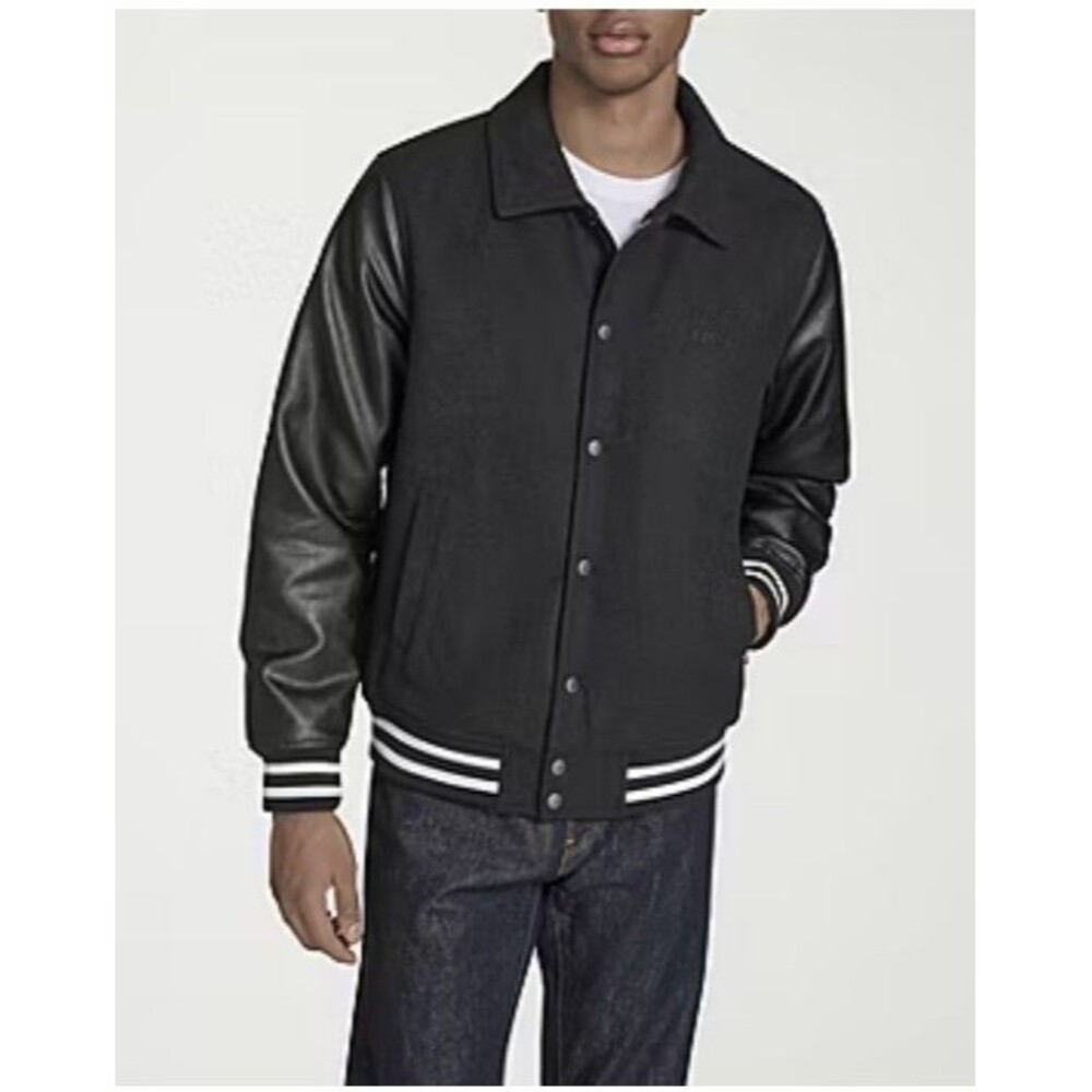 NEW! Men's Levi's Varsity Bomber Jacket Wool Blend Wind Resistant, Black, XL